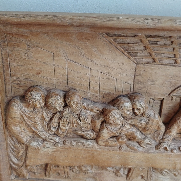 Wood Carved Plaque Relief Jesus Apostles Sculpture Leonardo Picture Wall - Picture 7 of 15